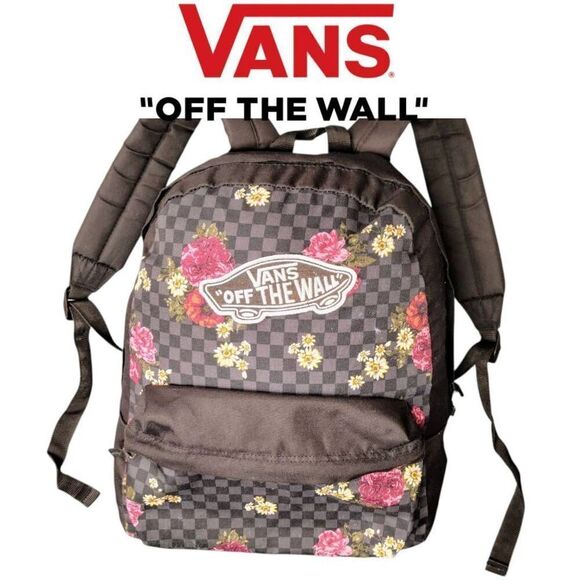 Vans Off The Wall Floral Checked Standard Size Book Bag Travel School Backpack - Picture 1 of 10